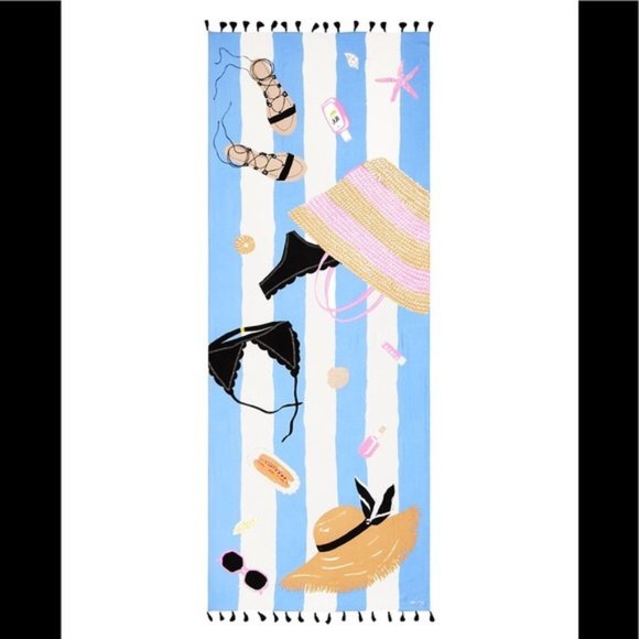 Kate Spade Beach Towel Themed Oblong Fashion Scarf with Tassels 80 x 30 NWT - Picture 10 of 10